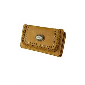 NEW TRINITY RANCH suede stitched wallet in tan